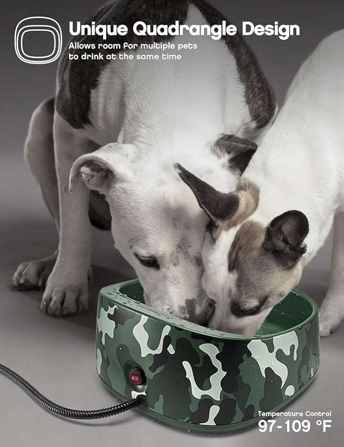 Heated Pet Bowl, Outdoor Pet Thermal Water Bowl, Dog Cat Heated Water Bowl with 69 Inch Chew Resistant Cord and Waterproof ON/Off Switch (New Camouflage)