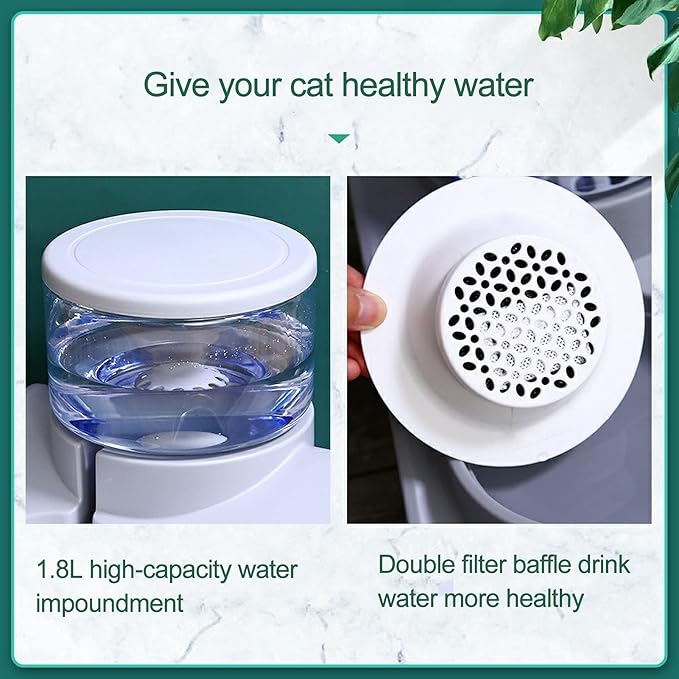 Pet Feeder, Detachable Cat 1.8L Automatic Water Dispenser Food Feeder Drinker Bowl, Pet Water Dispenser and Food Bowl Set for Dogs Cats and Small Animals (Rooftop Drinking