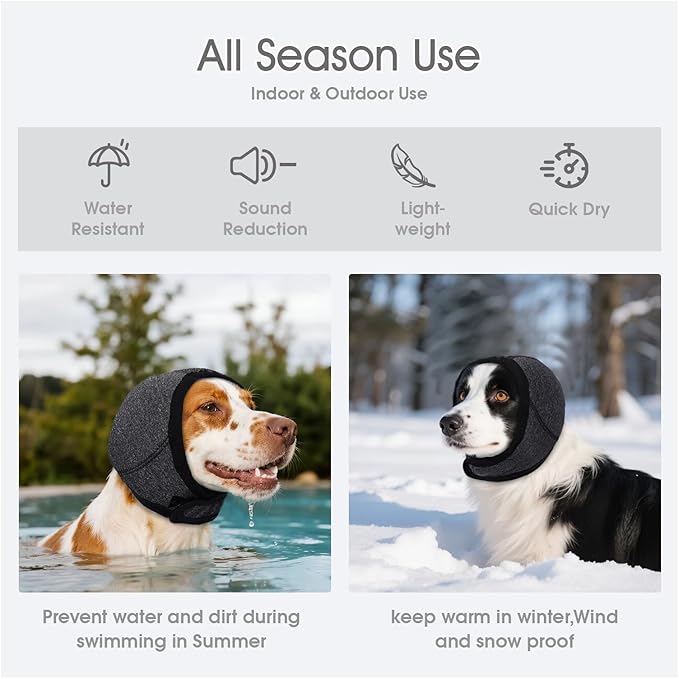 Dog Snood Ear Protectors,Dog Ear Cover,Adjustable Dogs Ears Muffs Noise Protection,Dogs Ears Defenders,Pet No Shake Head Wraps for Ear Hematoma Grooming Firework Force Drying,Grey,S