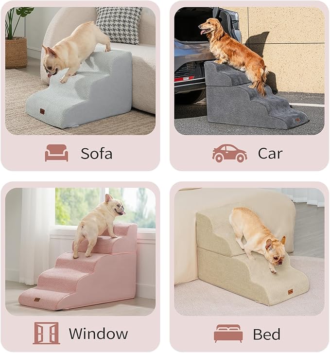 Made4Pets Dog Stairs Ramp for Bed 19.7" H, 4-Step Dog Steps for High Bed Couch Sofa Climbing, 35D Foam Pet Steps for Small Dogs and Cats, Non-Slip Bottom Pet Stairs, Pink