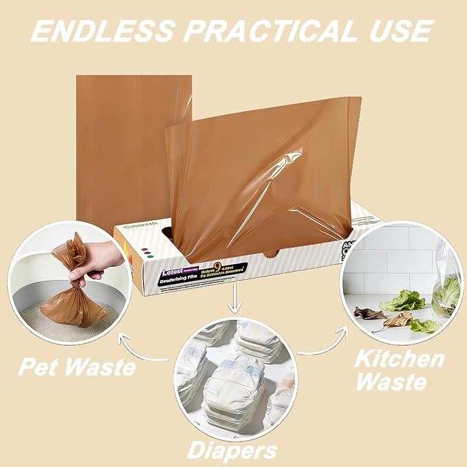 Odor-Sealing Cat Poop Bags XS, 220 Count | Durable Unscented Waste Bags for Pet, Diaper, Ostomy & Food Waste Disposal (Brown)