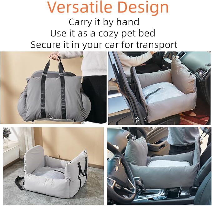 MANON ROSA Dog Car Seat Booster Sofa Cushion Travel Bed Pet Detachable & Washable Carrier Bag with Clip-On Safety Leash for Small & Medium Dogs (Beige)