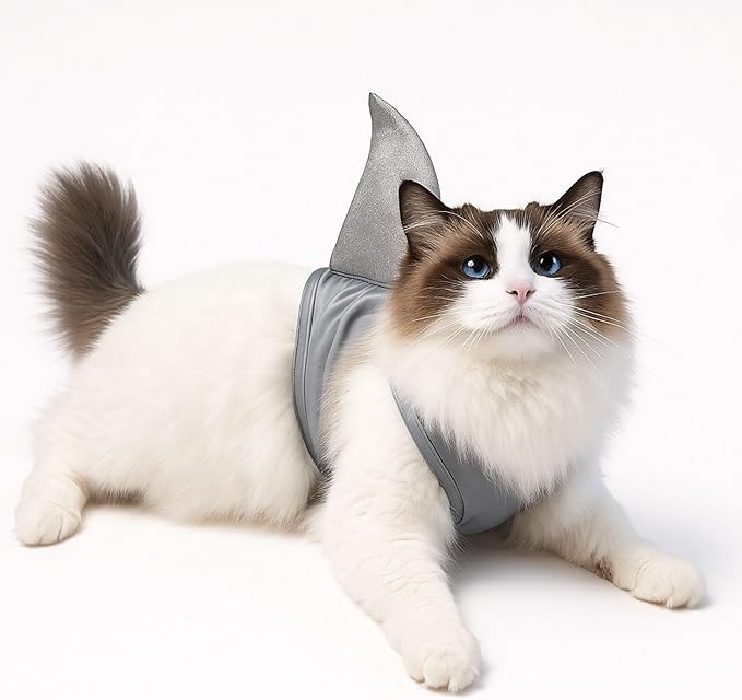 Pet Custom Dog Custom Cat Custom Hoodie, Sporty Look, Funny Gift, Halloween Holiday (Shark with Standing Fin, Small)