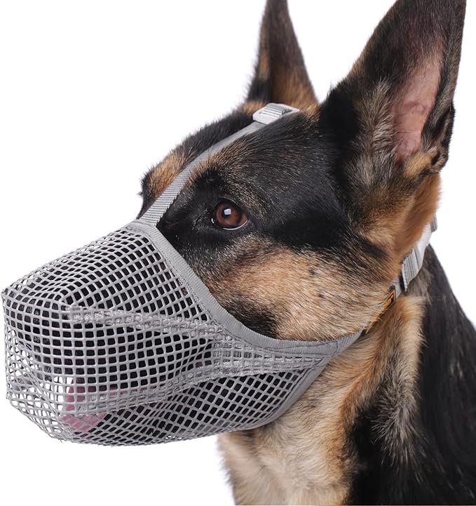 Mayerzon Dog Muzzle, Patented Mesh Muzzles for Small Medium Large Dogs, Soft Covered Mouth Guard with Adjustable Straps, Prevent Biting Chewing and Licking