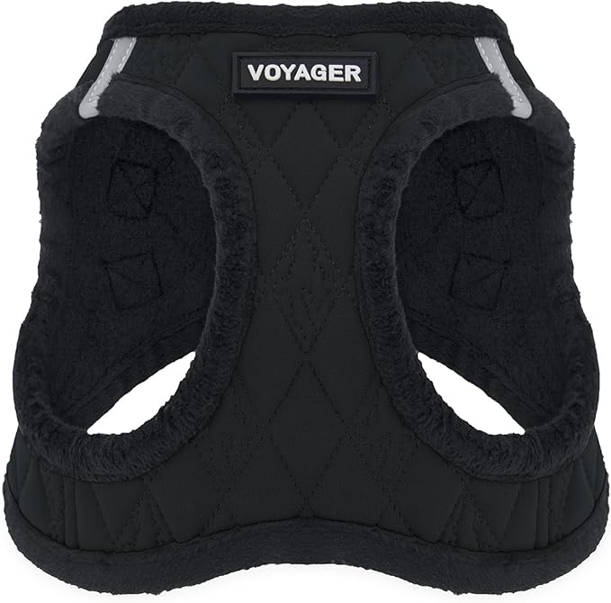 Best Pet Supplies - All Weather Plush, Reflective, No Pull Harness for Small, Medium Dogs, Cats - Secure with Hook & Loop Fastener, Buckle, Double D-Rings - Black Plush, S
