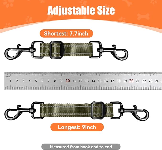 Dog Collar Safety Clip, Adjustable Backup Safety Strap, Double-Ended Leash Connector, High Reflectivity, Suitable for Dog Harnesses to Collar Safety Clips (Army Green)