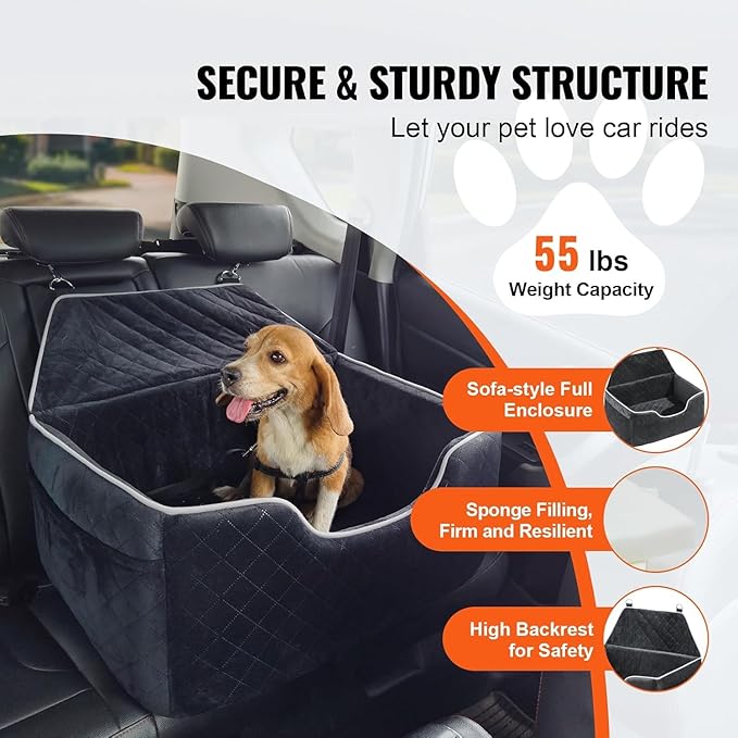 Dog Car Seat for Large Medium Dogs up to 60 lbs or 2 Small Dogs – Elevated Dog Booster Seat for Cars with Memory Foam Cushion, Backseat Pet Car