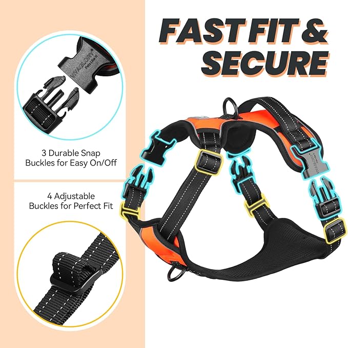 VIVAGLORY Dog Harness Easewalk No Pull Dog Harness with Handle Front Clip & Back Clip for Training Walking Lifting, No Pull Adjustable Easy On Padded Comfortable for Pet, XS, Orange - Plain