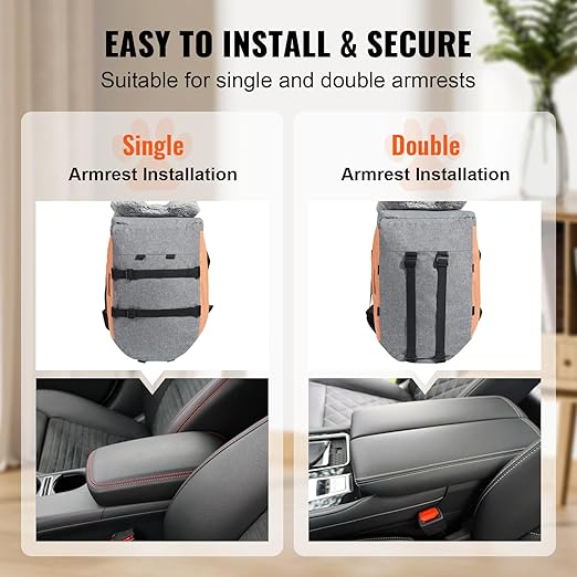 VEVOR Console Dog Car Seat, Center Console Dog Booster Seat for Small Dogs, Pet Seat for Car Armrest with Clip-On Leash, Adjustable Straps, Supports up to 8lbs, Dark Gray
