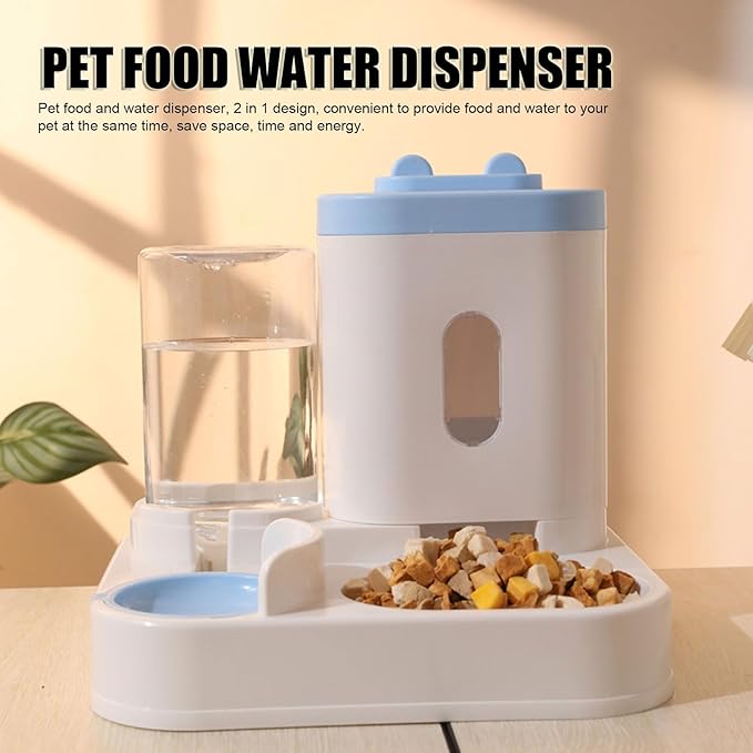 Pet Food Water Dispenser, 2 in 1 Large Capacity Detachable Automatic Cat Waterer Feeder, Gravity Cat Feeder and Water Dispenser Dog Feeder Waterer for Dog Puppy(Blue)
