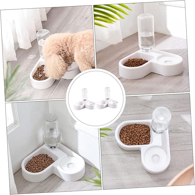 Didiseaon 2pcs Corner Shape Pet Feeder Automatic Water Dispenser for Dogs and Cats Double Bowl Design for Food and Water Lightweight Material Easy to Non- Base