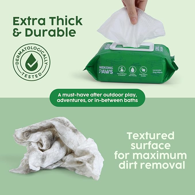 Pet Grooming Wipes - Viscose derived from Bamboo - Calming Lavender Scented - Freshening Dog Cat - Gentle on Sensitive Skin - Thick & Durable for Paw Coat & Bum Cleansing - 400 Count