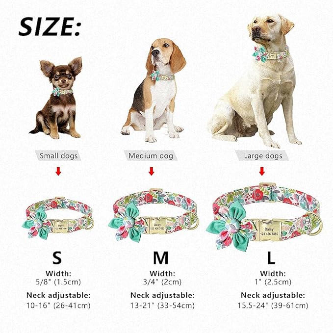 Custom Flower Dog Collar Nylon Floral Printed Pet Dog Collars Personalized Puppy Collar for Small Medium Large Dogs Cat Pitbull 167 Green S