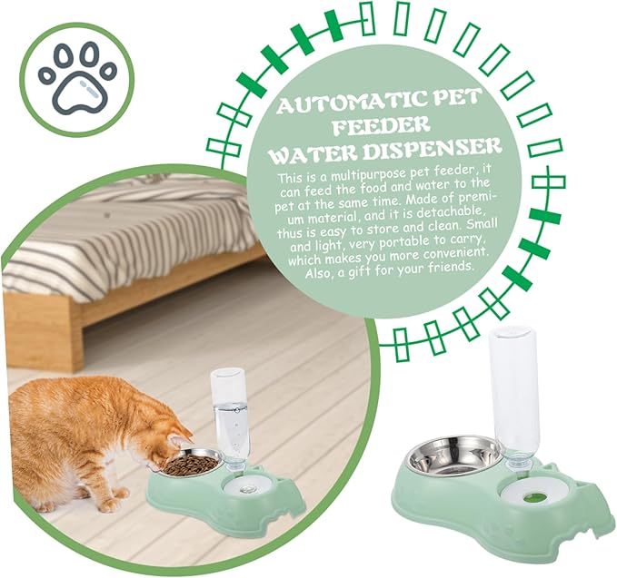 Happyyami 1set Automatic Pet Feeder Dual Food and Water Bowls Convenient Feeding for Busy Pet Owners Base Smooth Design for Cats and Dogs