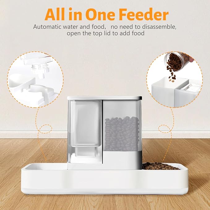 Yummy Sam Automatic Small Pet Feeder and Water Dispenser, 2 in 1 Gravity Cat Auto Pet Feeder and Waterer Set Feeder Dish for Small Medium Pets Dog Puppy Kitten (White)