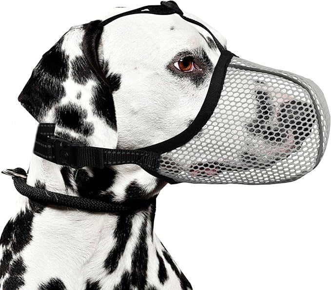 Dog Muzzle, Breathable Soft for Medium to Large Dogs to Anti & Prevent Barking Biting Chewing, Reflective & Adjustable Basket Muzzle with Air Mesh for Beagle Grey L