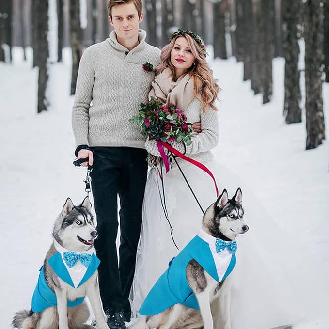 Kuoser Dog Tuxedo for Medium Dogs, Pet Wedding Outfit with Bow Tie, Dog Suit and Bandana Set Formal Dogs Tux Pet Costume Halloween Christmas Outfit for Birthday Party Cosplay