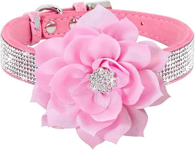 Rhinestone Dog Collar, Cute Dazzling Sparkling Soft Suede Leather Dog Cat Rhinestone Collar Crystal Diamond Pet Dog Puppy Collar (Pink5, XS)