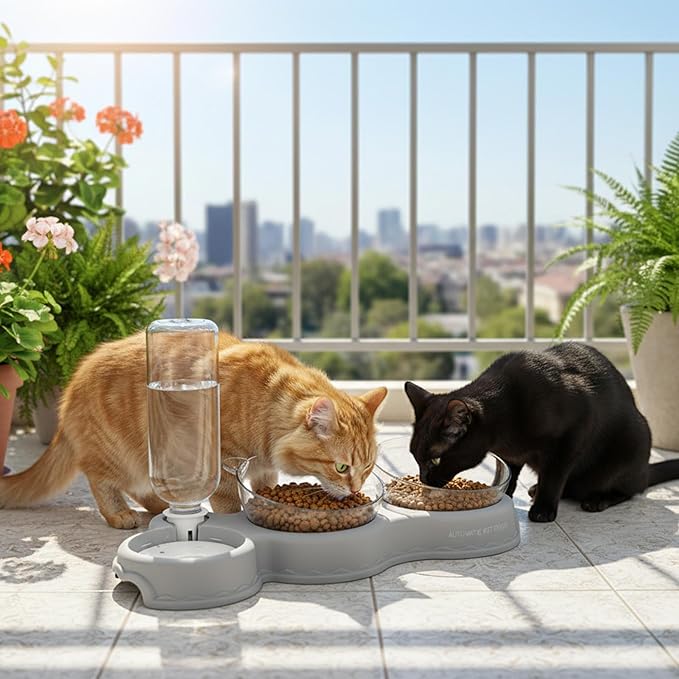 Automatic Pet Feeder, Cat Water Food Set for Small Medium Large Pets, Durable Pp+pc Material with Easy Refill Water Bottle and Bowl Design, Perfect for Indoor Daily Feeding Vacation or Night Use