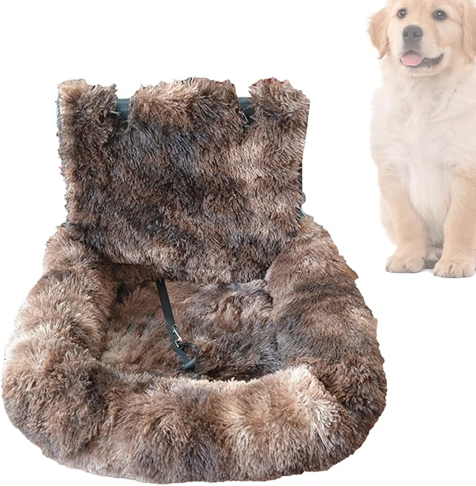 Pet Car Seat, Plush Cat Booster Car Seat, Pet Supplies Washable Travel Bed for Medium Small Puppy Kitten Vehicle Traveling Vet Visit Daily Vacations