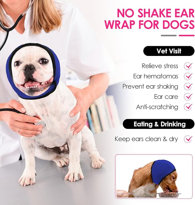 KOESON Dog Calming Hoodie - No Shake Ear Wraps for Dogs, Anxiety Relief & Noise Protection, Water Resistant Pet Ear Cover Muffs for Firework, Grooming, Thunderstorms, Swimming, Bathing, Royal Blue S