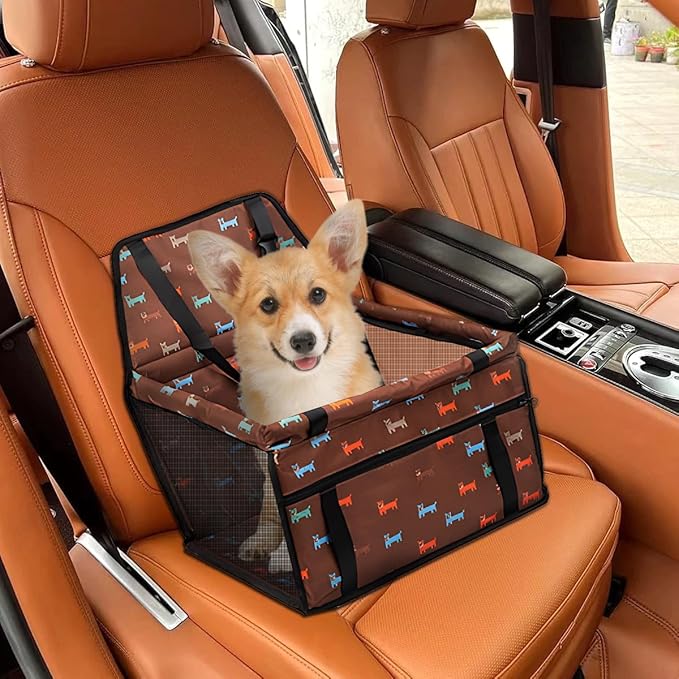 Dog Car Seat for Small Dogs Under 30 lbs - Easy to Clean, Dirt Resistant & Anti-Scratch Durable with Storage Pockets, Compatible with Dog seat Belt, Cold Pat Optional(Coffee)