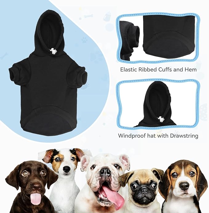 Dog Hoodie Dog Sweaters for Large Dogs Pet Sweater Solid Soft Brushed Fleece Pet Clothes Hoodie Sweatshirt with Pocket(Black-XXL)