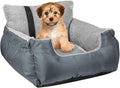 Dog Car Seat for Small Dogs, Fully Detachable and Washable Cat Carseats Under 25 lbs, Soft Pet Booster Seats with Storage Pockets and Clip-On Leash Portable Car Travel Carrier Bed (Grey, Large)