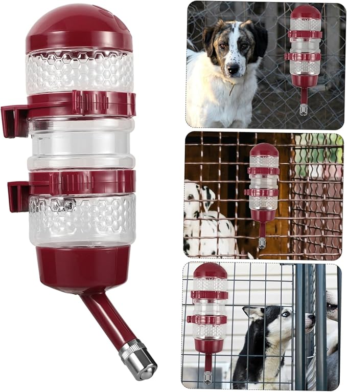 Hanging Dog Water Dispenser for Pets Automatic Feeder Compact Pet Cage Water Fountain No Leak Design for Cats and Dogs Easy Installation Wine Color