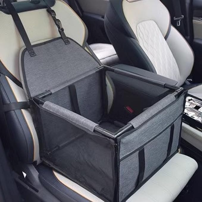 Dog Car Seat, Oxford Cloth Pet Booster Seat with Breathable Mesh, Portable and Foldable, Water Proof Car Pet Bed for Travel Road Trip, Large Capacity, 39x39x27cm (Black Gray)