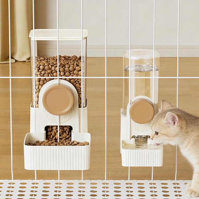 Automatic Pet Feeder and Water Dispenser Combo, 1 Gallon (3.8L) Dog Food Dispenser and Cat Water Bowl for Small Medium Dogs Puppies Kittens, 2-in-1 Set