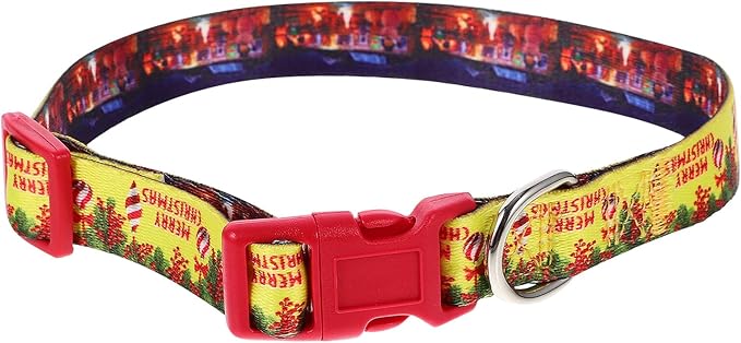 Mipcase Christmas Dog Collar Adjustable Soft Xmas Puppy Collar with Quick Release Buckle M Size Christmas Yellow for Small Dogs and Kittens