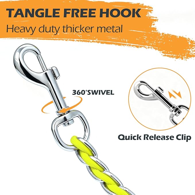 Dog Leash Chew Proof, Chain Leash Anti Chew Dog Leash for Large Dogs Heavy Duty, Indestructible Metal Leash Anti Bite Chain Link with Woven Cord Soft Padded Handle (Yellow, 4FT)