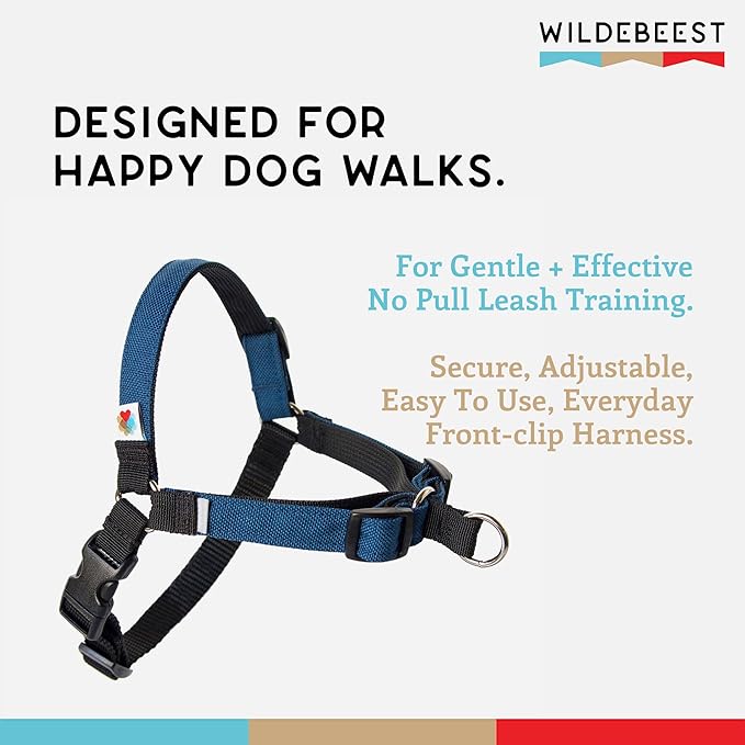 Wildebeest No Pull Dog Harness | Comfortable Training Harnesses | Effective No Pull Harness Design | Ideal for Large Sized Dog | 4-Point Adjustable(L - 26~32 inch Girth, Navy)