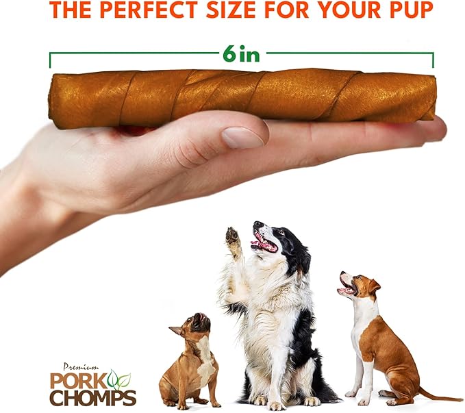 Pork Chomps Roasted Pork Skin Dog Chews, 6-inch Twists, 15 Count