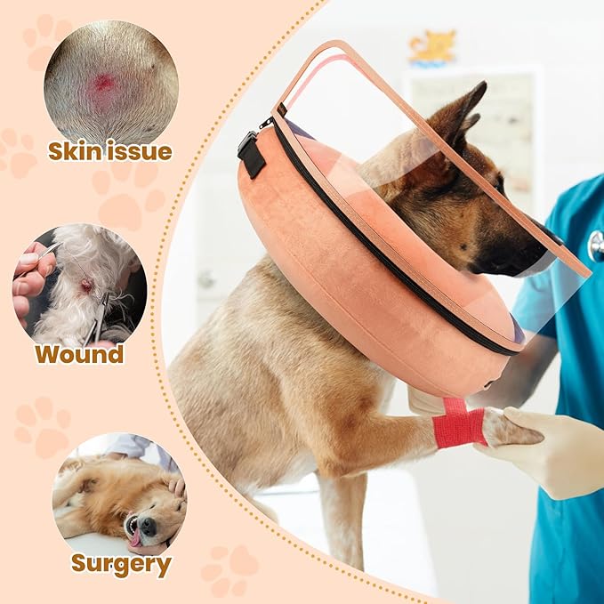 BARKLESS Dog Cone, Inflatable Dog Cone After Surgery, Soft Surgery Collar with Enhanced Anti-Licking Guard Shield for Pets, Patented Protective Donut Collar (Orange, M (Neck: 8"-11"))