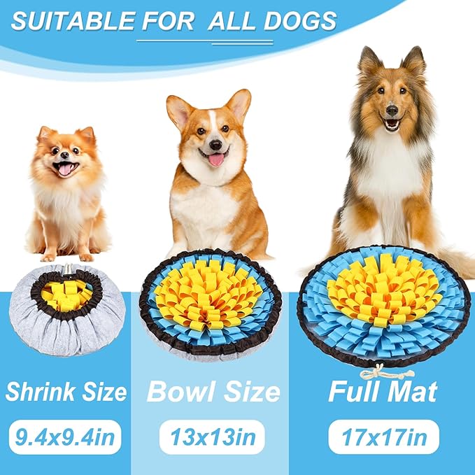 Vivifying Snuffle Mat for Dogs, Adjustable Sniff Mat for Slow Eating and Keep Busy, Interactive Enrichment Toys for Dogs for Mental Stimulation (Yellow&Blue)