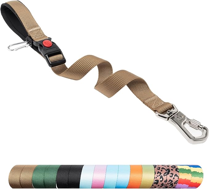 TSPRO Dog Training Leash with Sturdy Metal Buckle, 26 Inches Adjustable Short Leash for Large Dogs, Comfortable Padded Handle (Khaki)