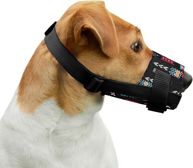 CollarDirect Dog Muzzle - Adjustable Soft Breathable Tribal Nylon Dog Mouth Guard Cover for Small, Medium and Large Dogs, Anti Chewing, Barking & Biting (Pattern 2; S)