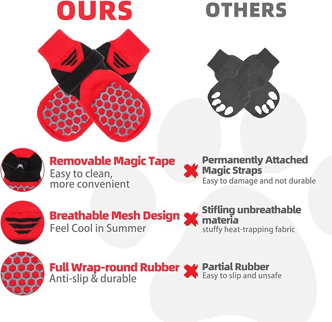 KOOLTAIL Dog Socks for Hot/Cold Pavement, Breathable & Warm Dog Socks to Prevent Licking Paws, Non Slip Pet Boots & Paw Protectors for Hardwood Floor,Grippy Shoes for Small Senior Dogs