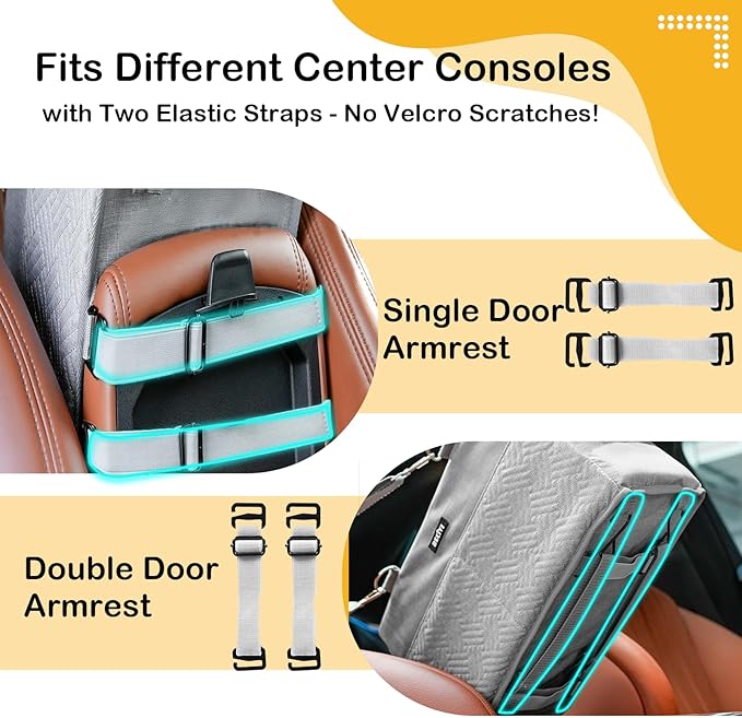 Console Dog Car Seat for Small Dogs Cats Up to 15lbs, Anti-Collapse Pet Armrest Booster Seat with Soft Pillow,Non-Slip Seat Rails Hooks & Safety Belt, Portable Car Accessories for Pets Travel