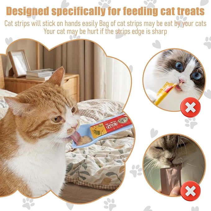 2PCS Cat Treat Spoon Set, Cat Treat Squeeze Spoons & Cats Strip Feeder Spoon for Wet Food, Lickable Treats, and Liquid Snacks - Blue & Pink