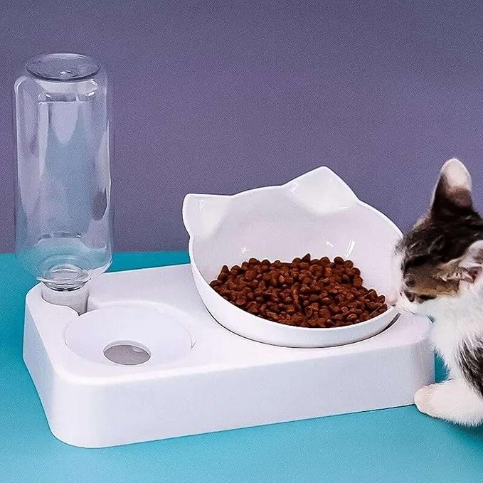 Dual-Purpose Pet Bowl Tilt to Protect Cervical Vertebrae Dog Food Bowl Automatic Drinking Feeder