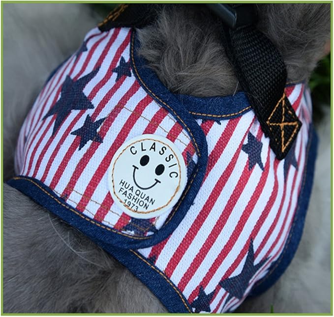 Comfortable American National Flag Dog Leash Harness Adjustable Durable Leash Set Dog Leash Collar for Small, Medium Dog