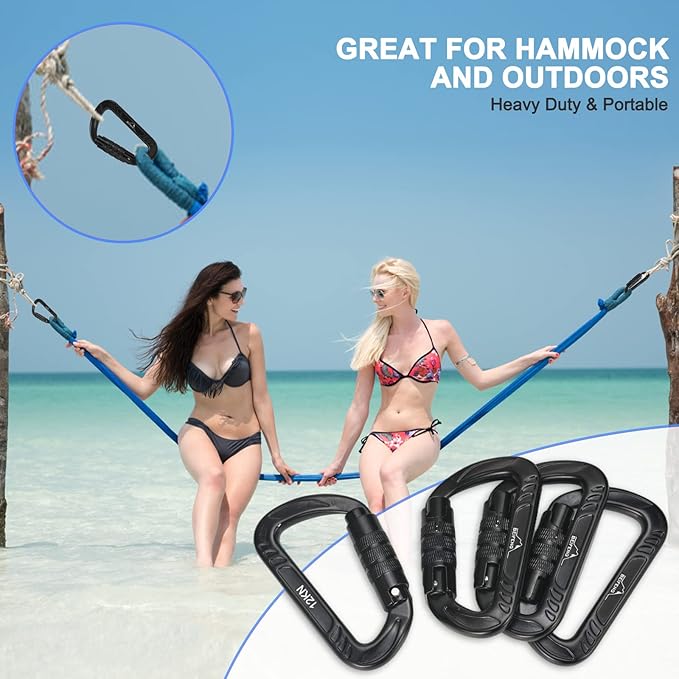 BEIFENG Heavy Duty Lightweight Locking Carabiner Clips D Ring for Camping Hiking Outdoor Gym etc, Carabiner with Lock Small Carabiners for Dog Leash & Harness