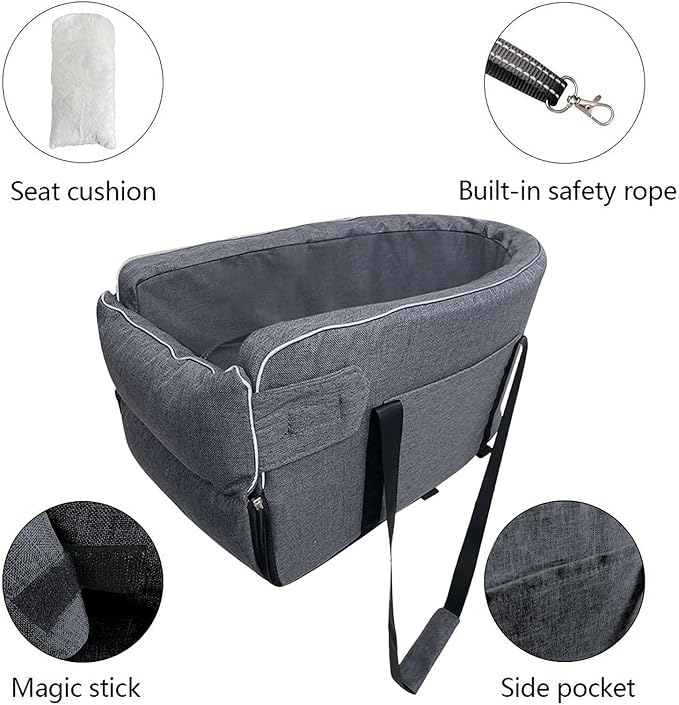 Portable Dog Car Seats for Small Dogs, Cars Central Control Puppy Car Seats Booster Seat for Cars Washable Foldable Puppy Seat Adjustable Straps and Storage Pocket