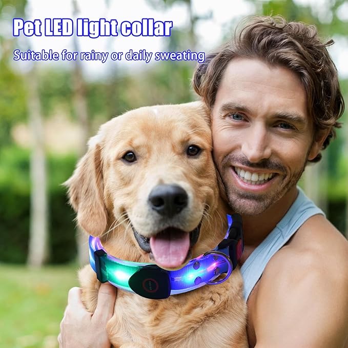 Dog LED Light Collar, Rechargeable LED Dog Collar, Puppy Collars with Poop Bag Holder, Adjustable Pet Collars Lead Set, Waterproof LED Light Dog Collar for Dogs, Puppies, Pets, Walking, Running