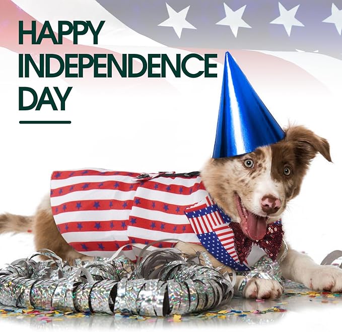 Kuoser Independence Day Dog Tuxedo Dog Suit and Bandana Set, 4Th of July Dog Costume American Flag Dog Outfit with Bow Tie for Large Medium Small Dogs Golden Retriever Samo Bulldogs, L