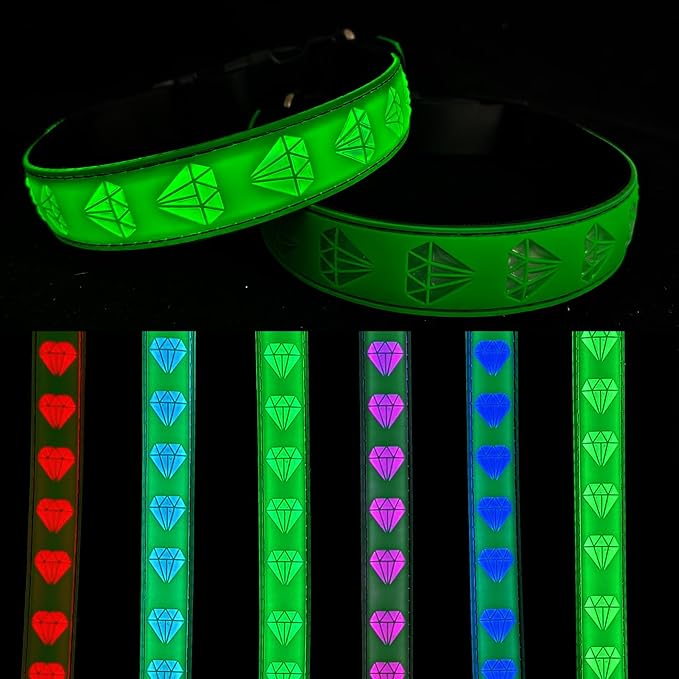 Personalized Subversive USB-C led Light up Airtag Dog Collar, Subversive 3D Sunflower Design Comfortable and Soft Material,Multicolored Lighting (D-Green, L(19.7-23.6))