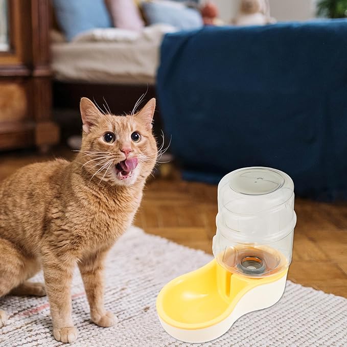 Luxshiny Automatic Pet Water Dispenser Bowl for Dogs and Cats, Slant Design Cream Yellow Plastic Water Feeder, Suitable for Puppies and Adult Pets, for Home and Travel Use